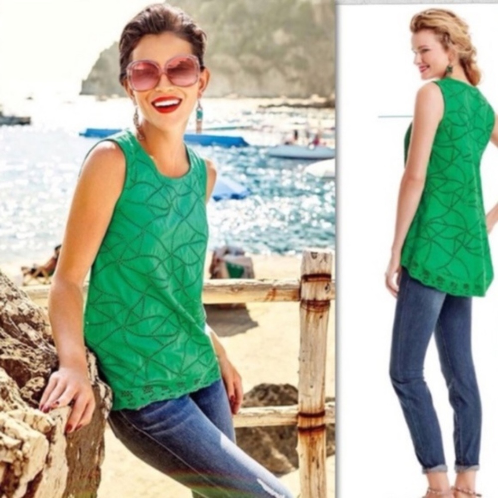 Cabi green eyelet top